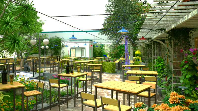 mẫu thiết kế nhà hàng sân vườn