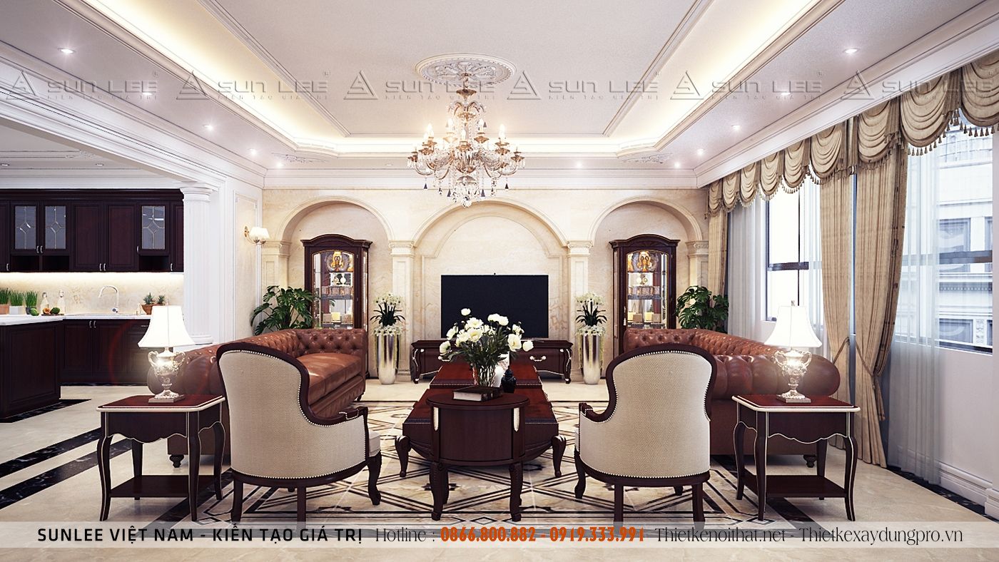 thiet-ke-noi-that-chung-cu-160m2_6-1 Phòng khách mang đậm phong cách tân cổ điển tinh tế sang trọng