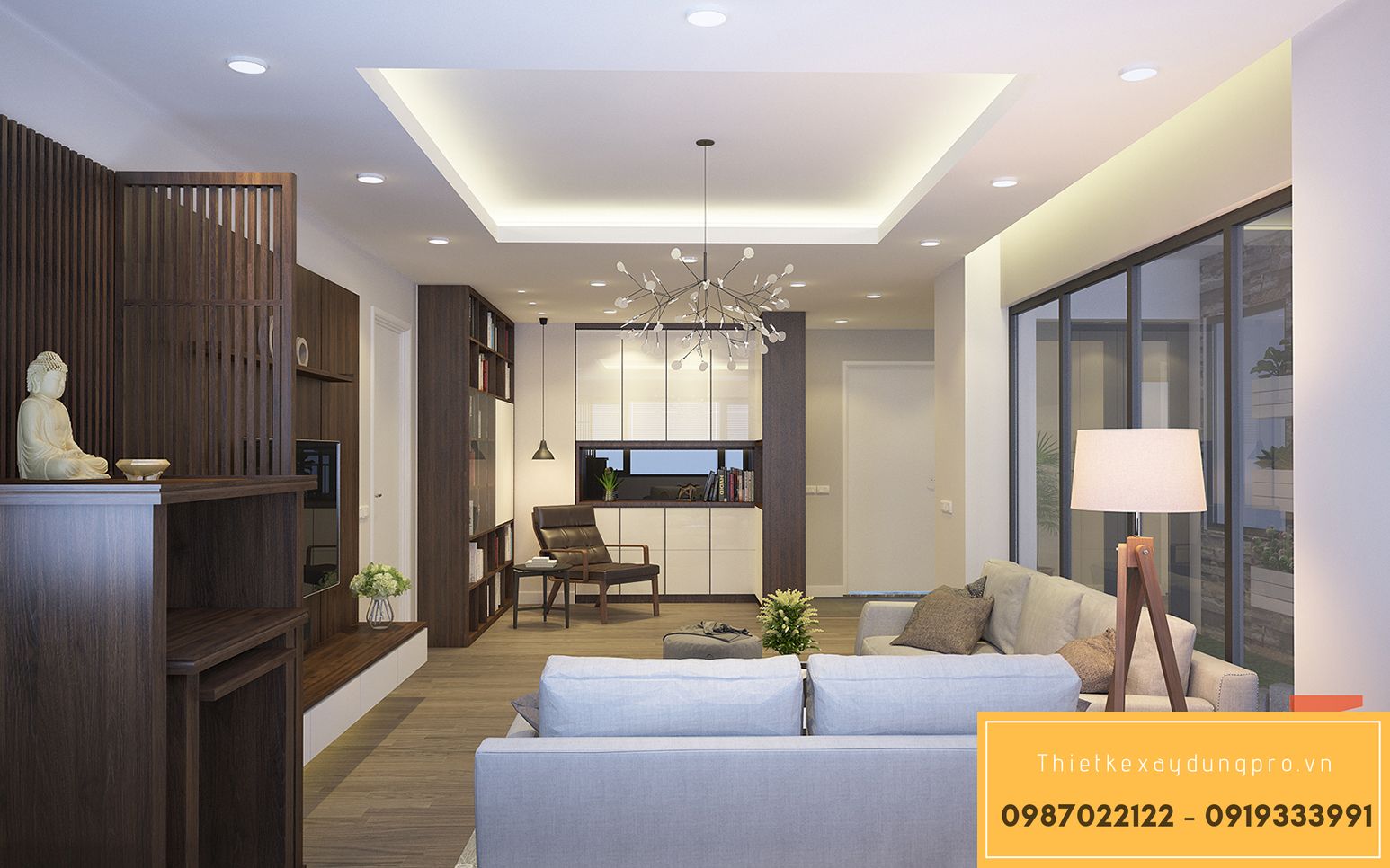thiet-ke-phong-khach-30m2_15 Thiết kế hiện đại với đèn trang trí bắt mắt