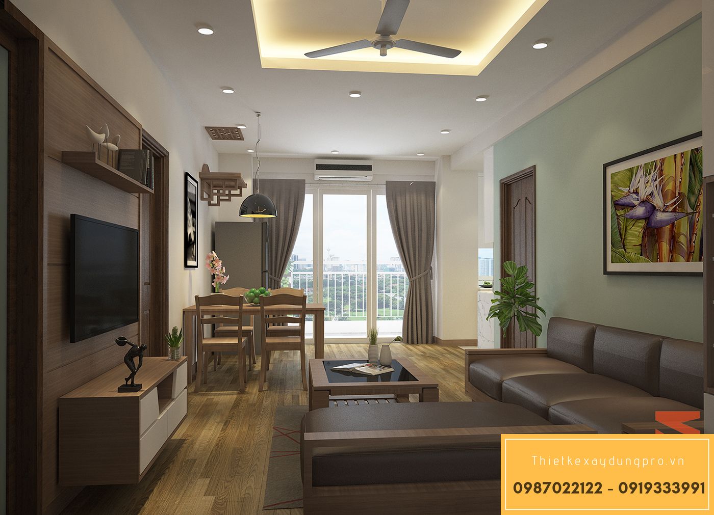 thiet-ke-phong-khach-30m2_16 Nộ thất đồng nhất về màu sắc