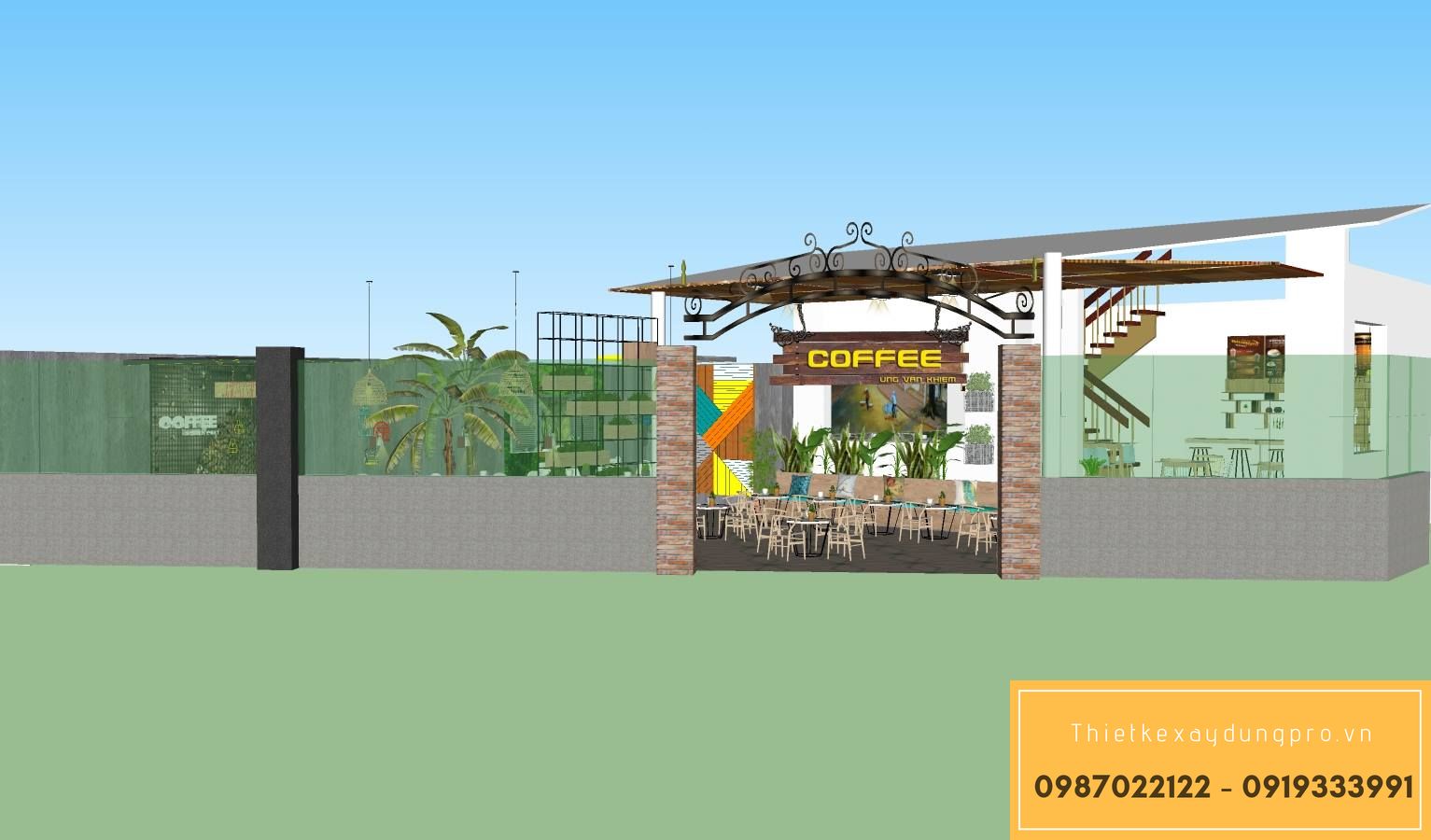 Thiết kế quán cafe sân vườn đơn giản