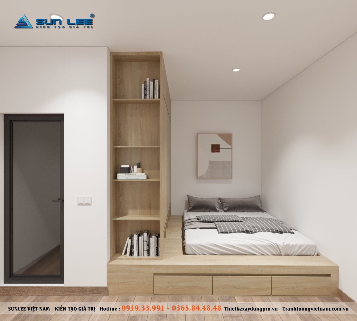 Phòng ngủ được thi công, thiết kế với những vật dụng cơ bản và cần thiết