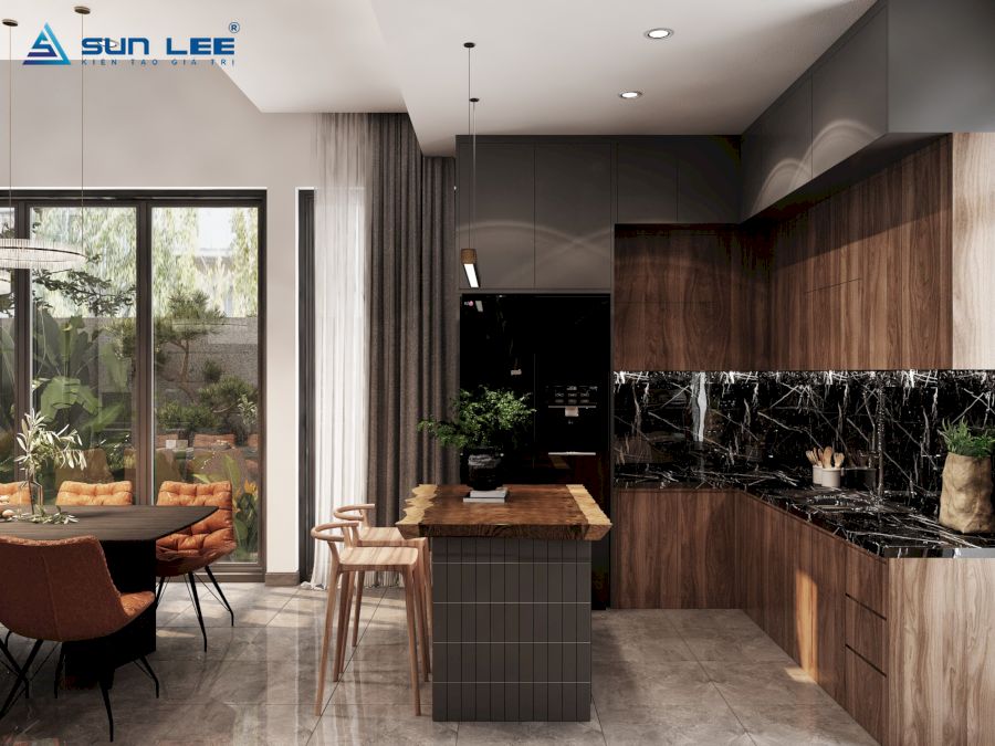 Khu vực bếp thiết kế tiện nghi tinh tế