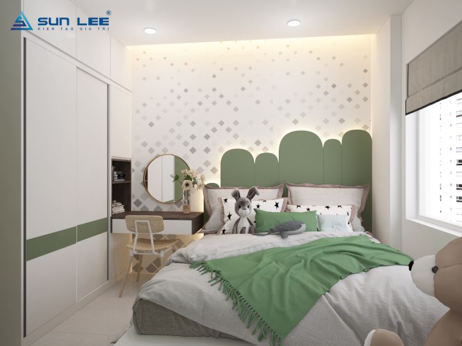 Thiết kế phòng ngủ cho bé với tông màu xanh tinh tế