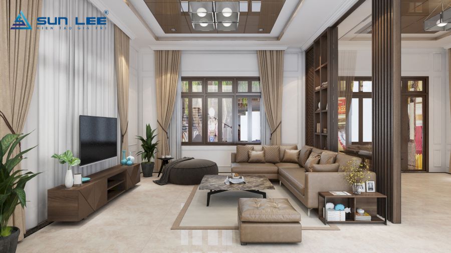 Phòng khách được thiết kế rộng rãi tiện nghi