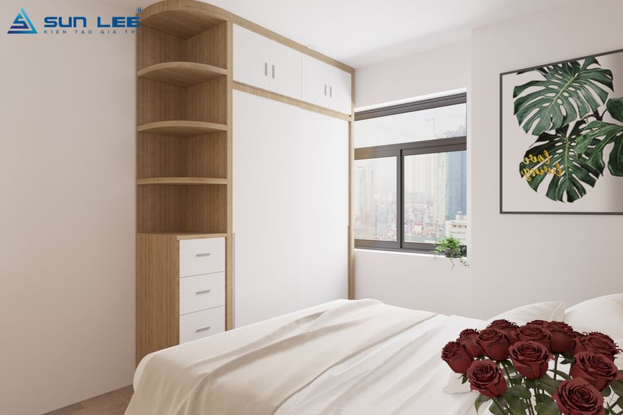 Phòng ngủ được thiết kế ấn tượng với chi tiết mềm mại nhẹ nhàng
