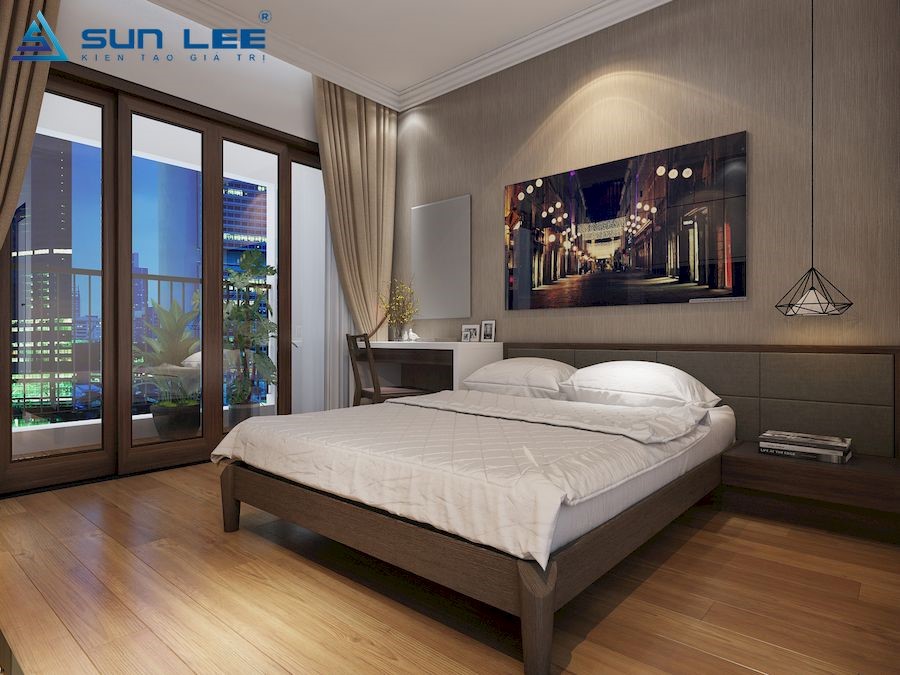Phòng ngủ thiết kế với ô cửa kính lớn giúp lấy sáng hiệu quả