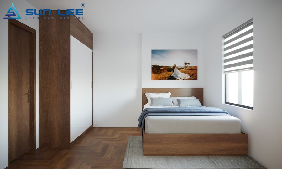 Mẫu phòng ngủ với nội thất tối giản, đầy đủ tiện nghi