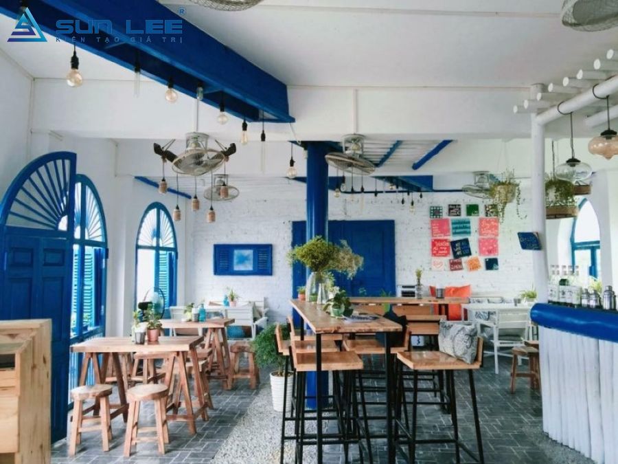 Mẫu thiết kế của quán cafe phong cách Santorini