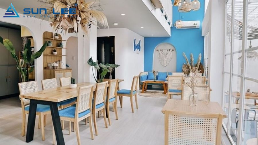 Mẫu thiết kế nội thất quán cafe phong cách Santorini