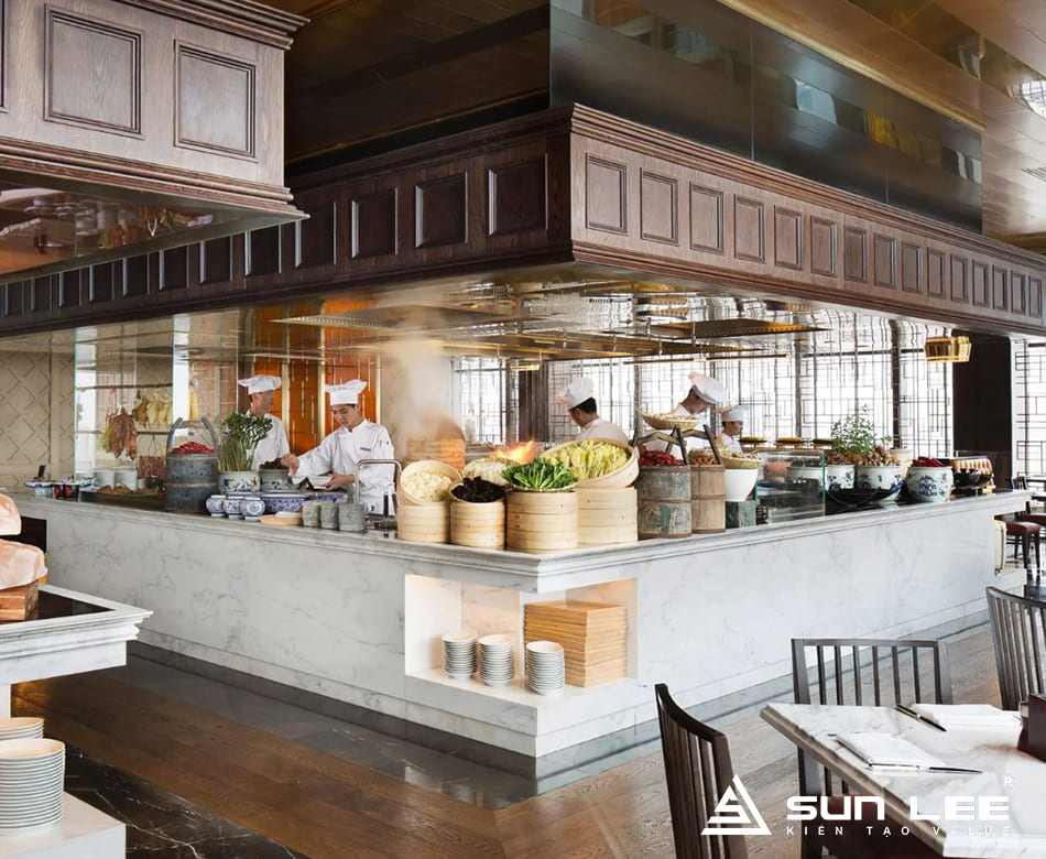 Thiết kế bếp nhà hàng kiểu chữ L